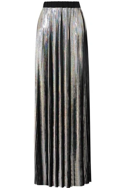 Shop Balmain Metallic Plissé-georgette Maxi Skirt In Black