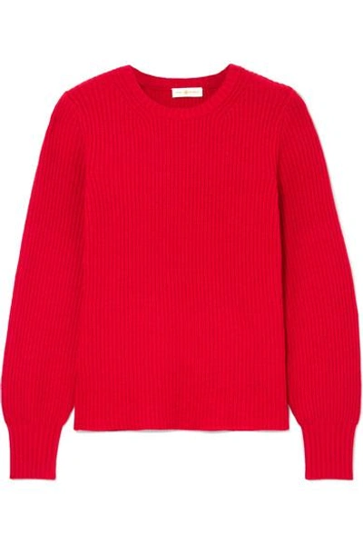 Shop Tory Burch Kennedy Ribbed-knit Sweater In Red