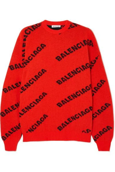 Shop Balenciaga Oversized Intarsia Wool-blend Sweater In Orange