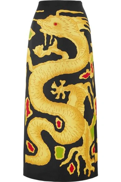 Shop Valentino Printed Wool And Silk-blend Maxi Skirt In Black