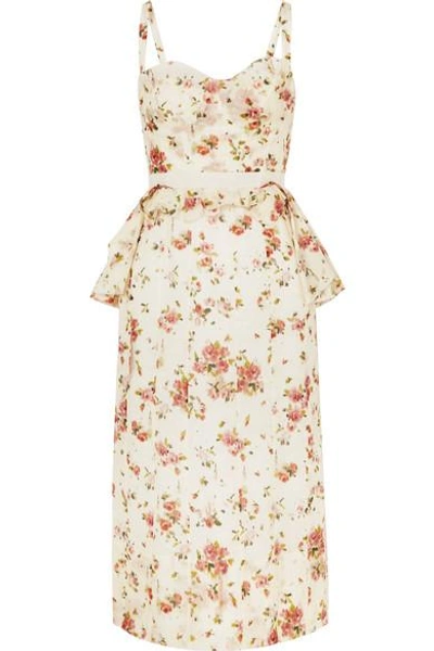 Shop Brock Collection Dailey Floral-print Cotton-voile Peplum Dress In Cream