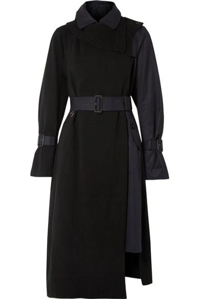 Shop Sacai Wool And Cotton-gabardine Trench Coat In Black