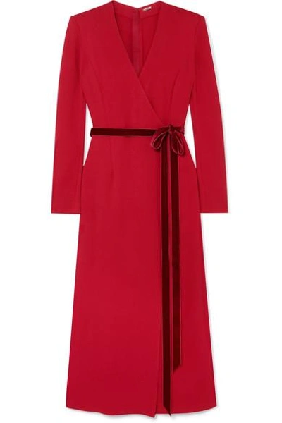 Shop Adam Lippes Wrap-effect Velvet-trimmed Crepe Midi Dress In Red