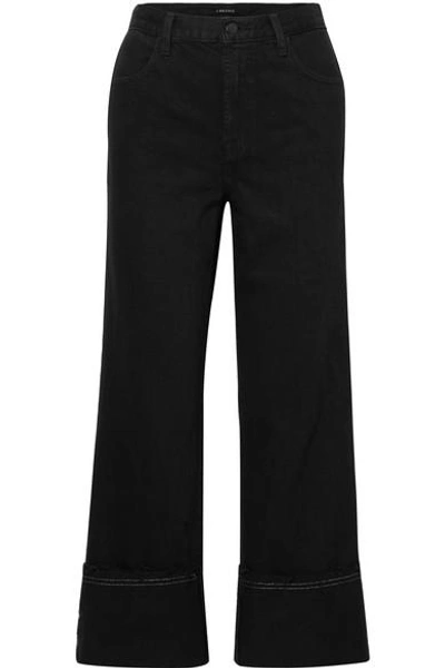 Shop J Brand Joan Cropped High-rise Wide-leg Jeans In Black