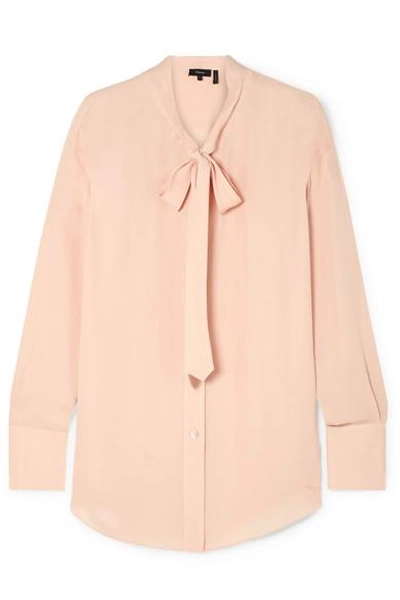 Shop Theory Weekender Pussy-bow Silk-georgette Shirt In Pastel Pink
