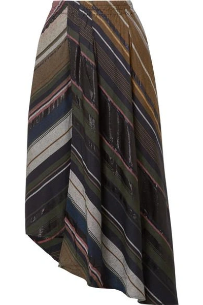 Shop Apiece Apart Turkanna Wrap-effect Striped Voile Midi Skirt In Black