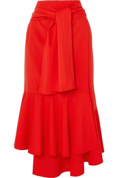 Shop Adeam Asymmetric Wool-blend Midi Skirt In Red