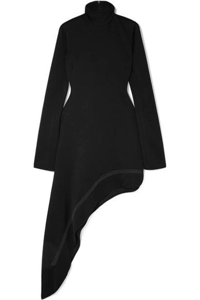 Shop Ellery Bauhaus Asymmetric Cutout Hammered-satin Turtleneck Dress In Black