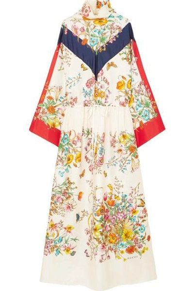 Shop Gucci Floral-print Silk-twill Maxi Dress