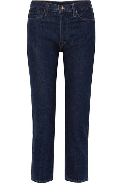 Shop Goldsign The Low Slung Cropped Mid-rise Straight-leg Jeans In Dark Denim