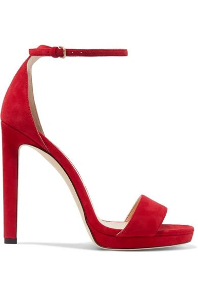 Shop Jimmy Choo Misty 120 Suede Platform Sandals In Red