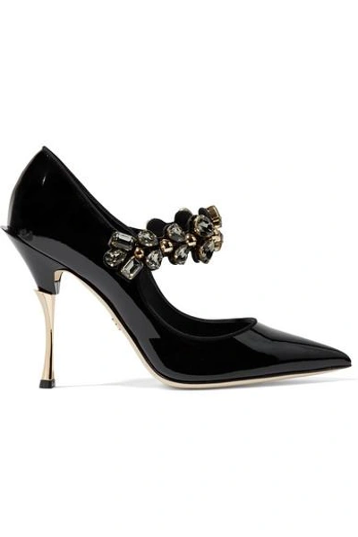 Shop Dolce & Gabbana Crystal-embellished Patent-leather Mary Jane Pumps In Black