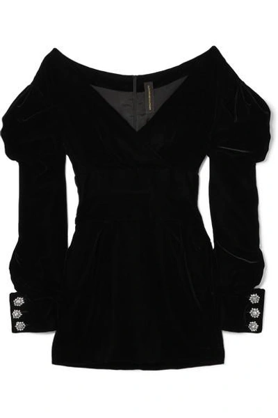 Shop Alexandre Vauthier Off-the-shoulder Cotton-velvet Mini Dress In Black