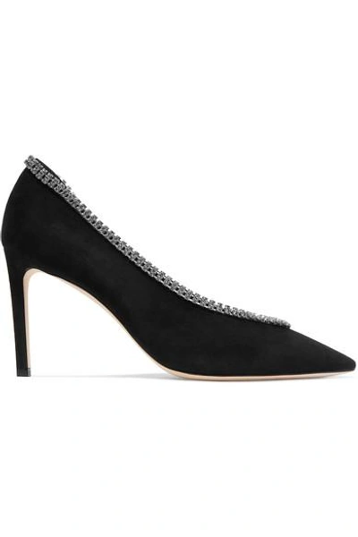 Shop Jimmy Choo Lilian 85 Crystal-embellished Suede Pumps In Black