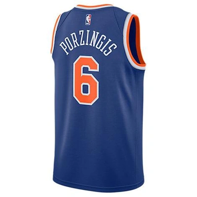 Shop Nike Men's New York Knicks Nba Kristaps Porzingis Icon Edition Connected Jersey, Blue - Size Med
