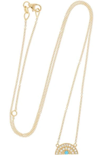 Shop Andrea Fohrman Small Rainbow 18-karat Gold, Diamond And Turquoise Necklace