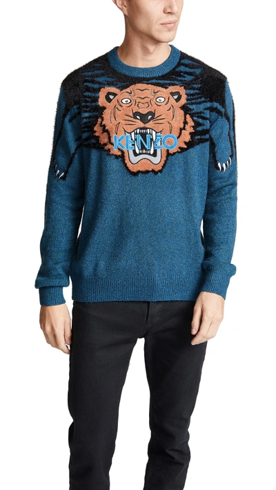 Shop Kenzo Claw Tiger Sweater In Navy Blue