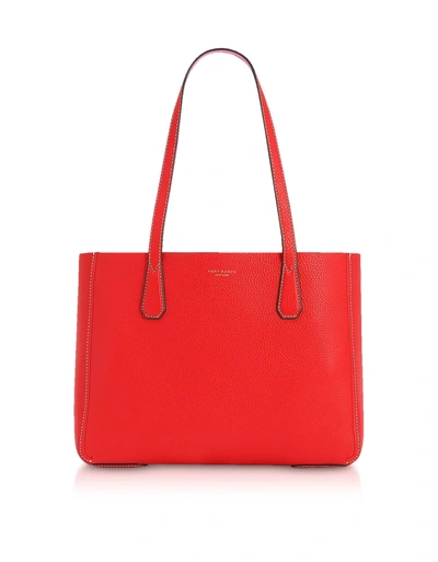 Shop Tory Burch Phoebe Pebbled Leather Mini Tote Bag In Brilliant Red/crazy Pink