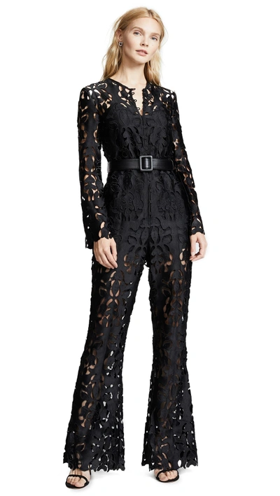 Shop Self-portrait Lace Jumpsuit In Black
