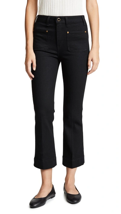 Shop Khaite Raquel Patch Pocket Cropped Flare Jeans In Black Rinse