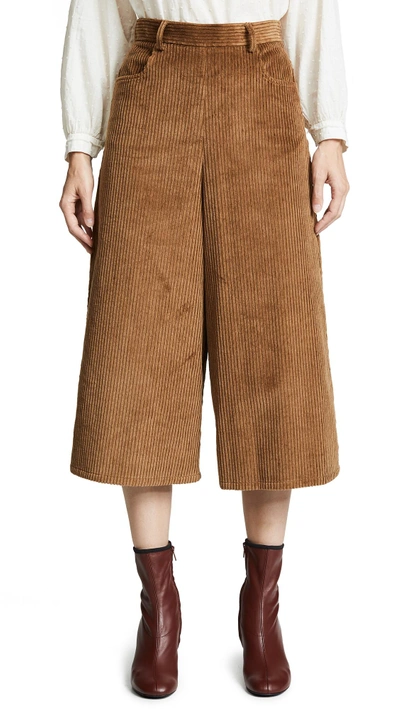Shop See By Chloé Cropped Wide Leg Pants In Mustard Brown