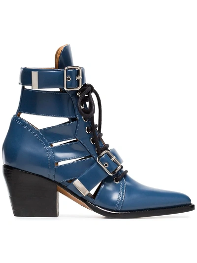 Shop Chloé Rylee 60 Leather Ankle Boots - Blue