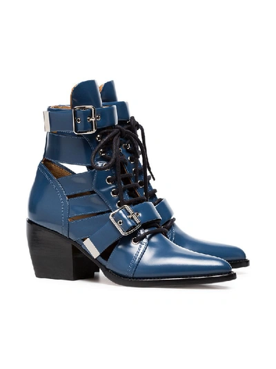 Shop Chloé Rylee 60 Leather Ankle Boots - Blue