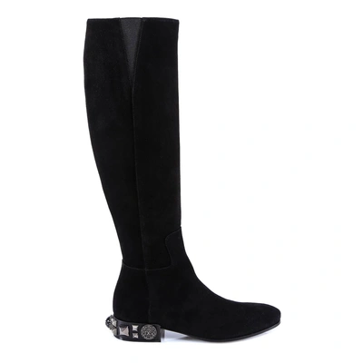 Shop Dolce & Gabbana Studded Heel High Knee Boots In Black