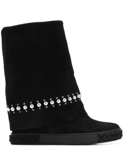 Shop Casadei Pearl Trim Boots - Black