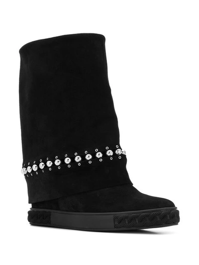 Shop Casadei Pearl Trim Boots - Black