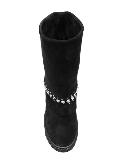 Shop Casadei Pearl Trim Boots - Black