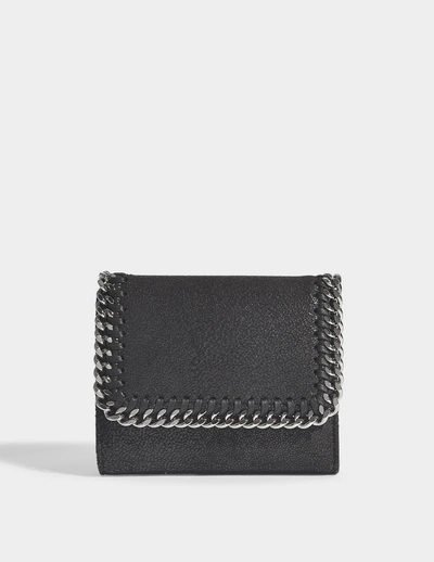 Shop Stella Mccartney | Shaggy Deer Falabella Small Flap Wallet In Black Synthetic Material