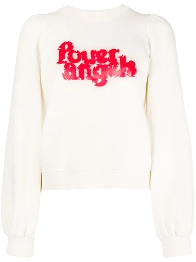 Shop Ganni Power Angels Print Sweatshirt - White