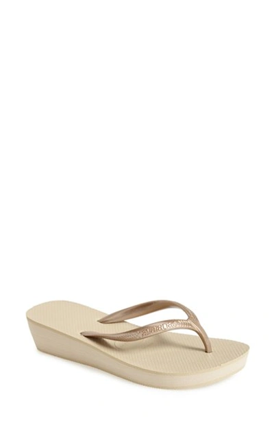 Havaianas 'high Light' Wedge Flip Flop In Sand Grey/light Golden;black