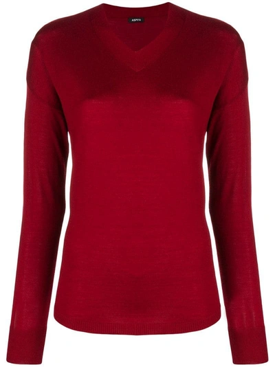 Shop Aspesi Fine Knit V-neck Sweater - Red