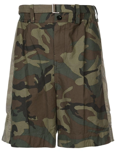 Shop Sacai Belted Camouflage Shorts - Green