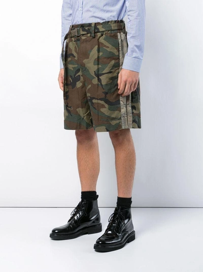 Shop Sacai Belted Camouflage Shorts - Green
