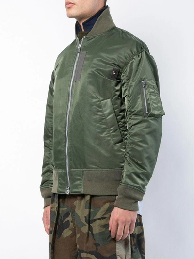 Shop Sacai Layered Blazer Bomber Jacket - Green