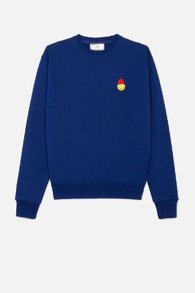 Shop Ami Alexandre Mattiussi Crewneck Sweatshirt Smiley Patch In Blue