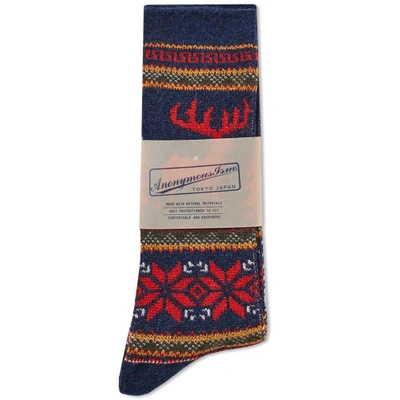 Shop Anonymous Ism Deer Snow Sock In Blue