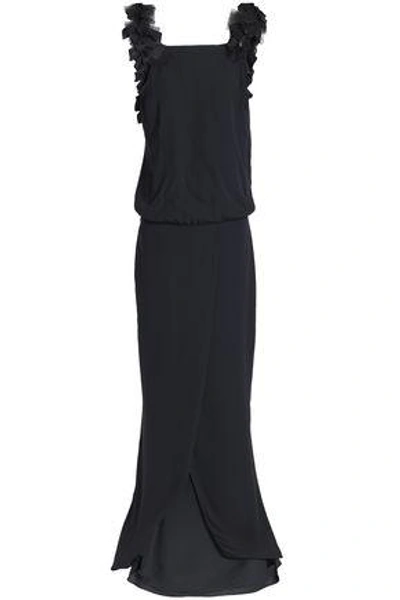 Shop Brunello Cucinelli Woman Tulle-trimmed Silk-crepe Gown Black