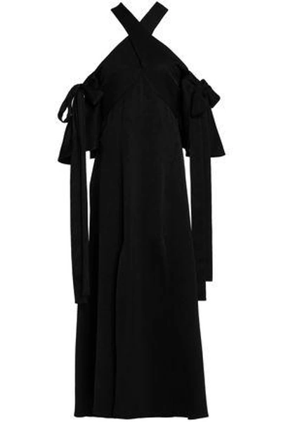 Shop Ellery Woman Sly Cold-shoulder Satin-crepe Midi Dress Black