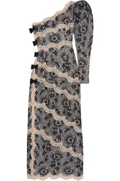 Shop Alessandra Rich One-shoulder Lace Gown In Black