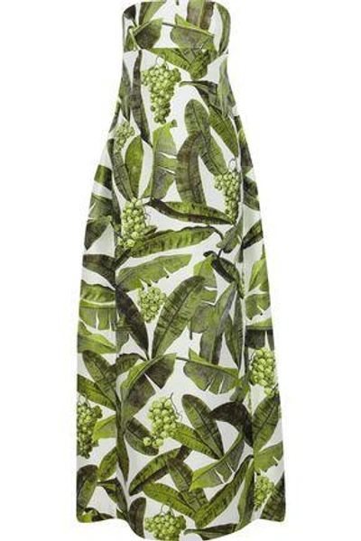 Shop Oscar De La Renta Woman Strapless Jacquard Gown Leaf Green