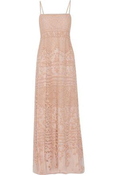 Shop Valentino Woman Fluted Bead-embellished Tulle Gown Blush