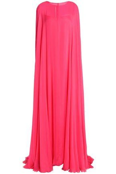 Shop Valentino Woman Cape-effect Silk-voile Gown Coral