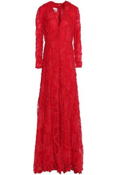 Shop Valentino Ruffle-trimmed Lace Gown In Red