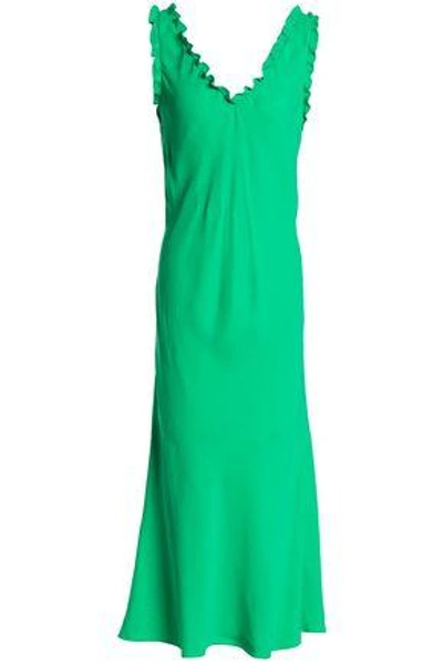 Shop Tibi Woman Ruffle-trimmed Washed-jersey Maxi Dress Bright Green