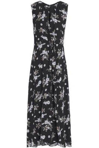 Shop Vince . Woman Pleated Floral-print Silk-georgette Maxi Dress Black