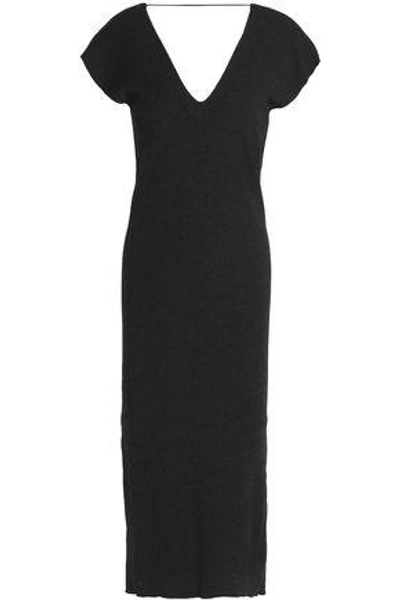 Shop Brunello Cucinelli Mélange Cashmere-blend Midi Dress In Black